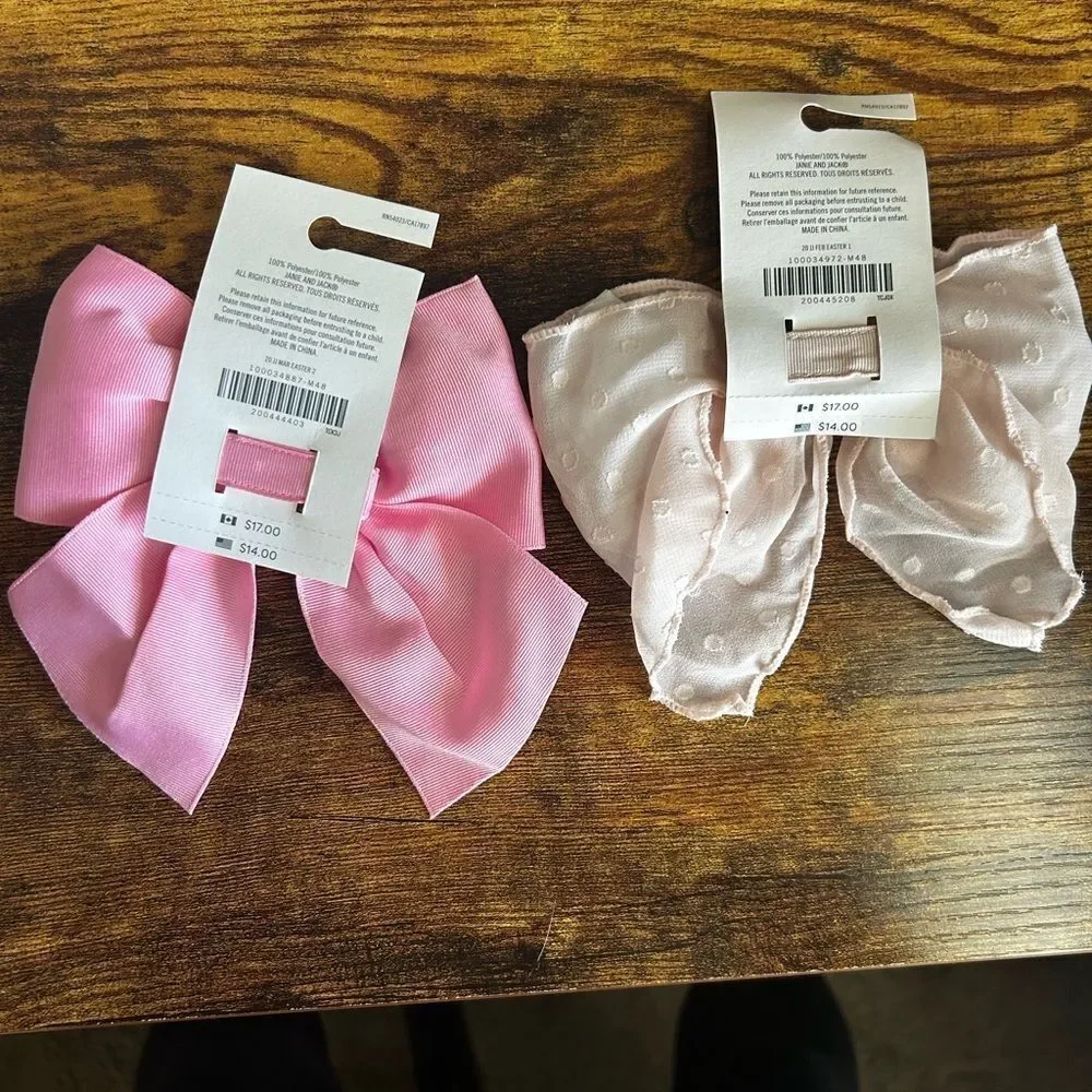 !!HP!! 🎉🎉Janie and Jack Pink and Cream Hair Bow Duo